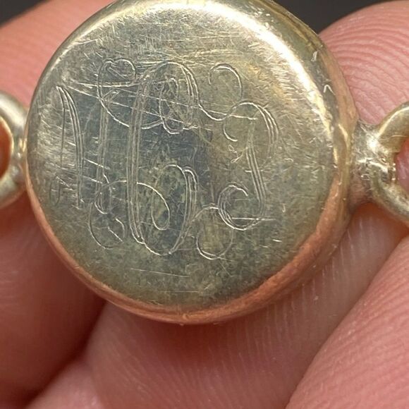 Ladies .925 silver vintage bracelet w/solid silver button monogrammed swivel top - Picture 3 of 12